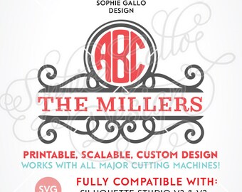 Fancy Flourish Scroll Monogram SVG DXF PNG digital download files Silhouette Cricut vector graphics Vinyl Cutting Machines, Screen Printing