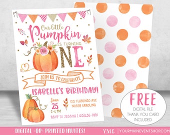 Pumpkin Birthday Invitation, Little Pumpkin Invitation, Fall Autumn 1st Birthday Invites, Pumpkin 2nd birthday Invitations for Girl