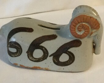 Vintage Retro Artisan Aires Ram Stoneware Bank