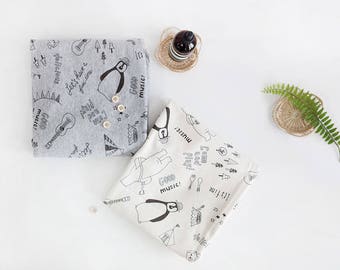 Camping French Terry Knit Fabric, Stretchy Fabric - Ivory or Gray - Fabric By the Yard - 101721