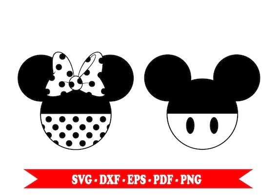 Mickey mouse and Minnie mouse head silhouette clip art 