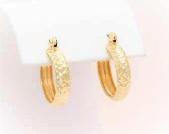 Vintage 14k Gold Textured Hoop Earrings