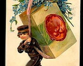Boy Carrying Box New Years EAS 1908 Postcard