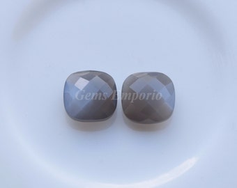 Grey Moonstone Faceted Cushion Briolettes / Size 10 mm / Fine Quality / Indian Origin. Priced per Pair.
