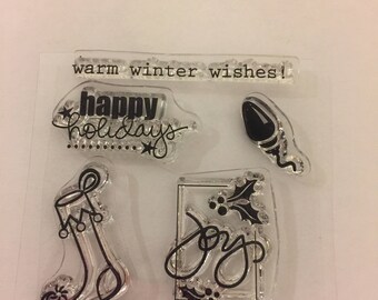 Clear mini cling rubber stamps Christmas themed