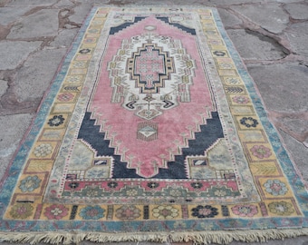Oushak Rug, Turkish Carpet Rug, Anatolian Area Rug, Vintage Pink Turkish Rug, Holbien Carpet, Anatolian Carpet Rug, Oushak Carpet, 4'7x8'6