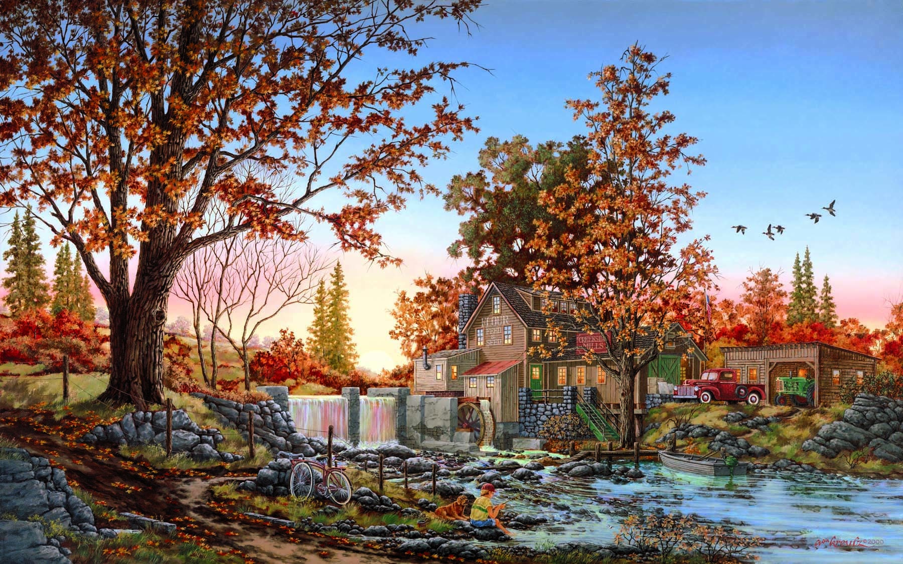 Autumn Art Fall art Nostalgic Americana original oil