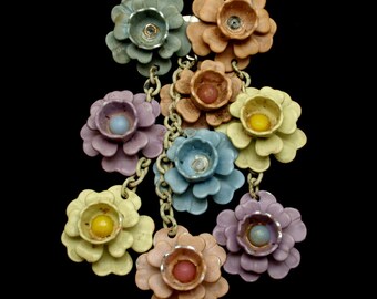 Pastel Flowers Dangling Pin Vintage