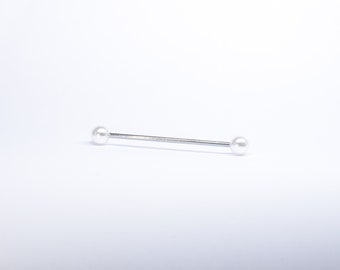 TBRC White Pearl Scaffolding Bar - 1.2mm, 38cm, Surgical Steel, Acrylic, Unisex, Body Jewellery