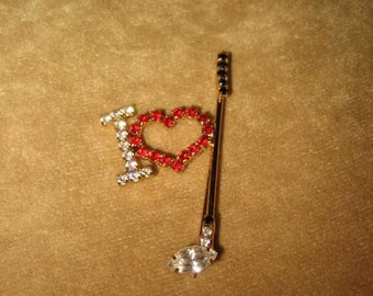 Rhinestone Pin I Love Golf Vintage