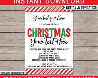 Christmas Party Invitations - Printable Christmas Invites - Any Occasion - INSTANT DOWNLOAD with EDITABLE text - you personalize at home