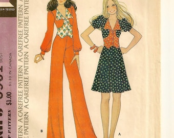 A Shaped, Front Button, Waist Length Top, Flared Skirt & Wide Straight Leg Pants Pattern for Women: Uncut - Size 14 Bust 36" • McCall's 3951