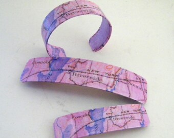 Cos Cob Riverside CT French Barrette - Mother Daughter gift - Mainemade - with Resin Coat - NYNH Railroad - Sound Beach Cuff & Barrette