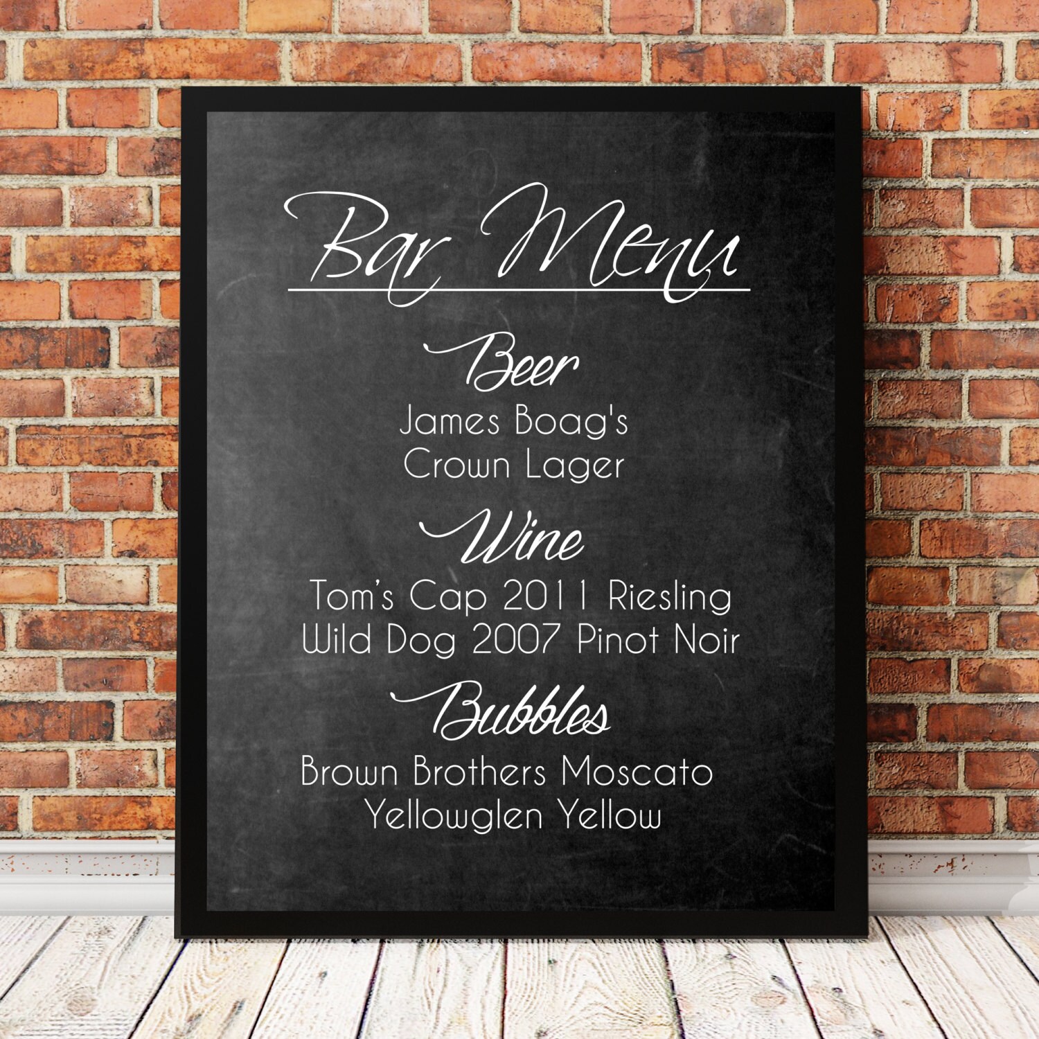Custom Wedding Bar Menu Blackboard/Chalkboard Effect