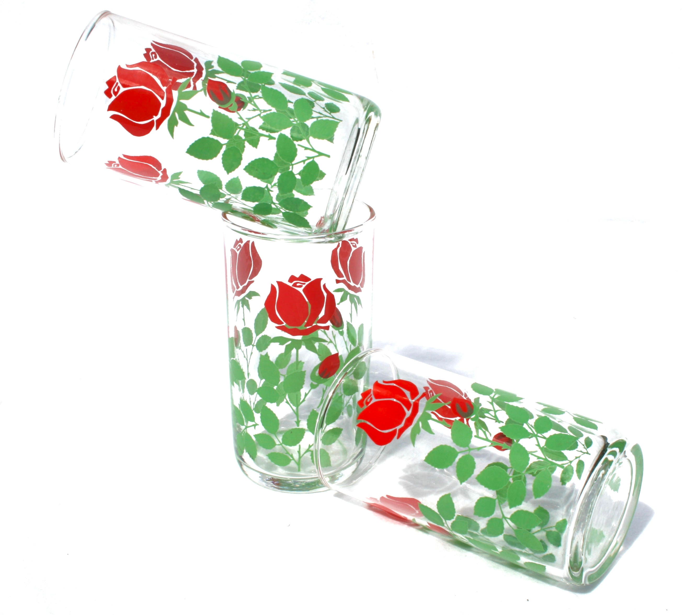 Retro Fruit Juice Glasses Set Mid Century Glassware Rose Set
