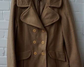 60s Beige Pea Coat Women's, UK 12