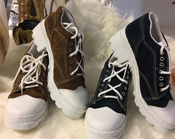 Brown and Navy Blue Suede