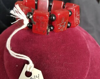 Bracelet- Red Mahjong tiles, stretchy