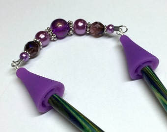 Purple Glitter Point Protector for Knitting Needles, Beaded Stitch Holder, Gift for Knitters
