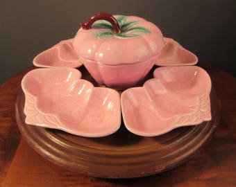 California Pottery strawberry bowl and trays