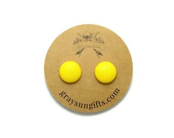 Yellow fabric button earrings - yellow button earrings - yellow earrings - gifts for her - sunshine yellow earrings - clip ons or pierced