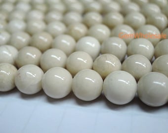 15.5" 8mm Natural fossil round beads, semi-precious stone, beige color DIY beads, White gemstone wholesale