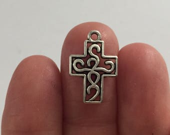 10 Cross Ornate Charms Antique Silver - CROSS10