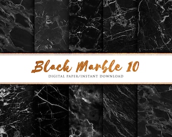 Black marble digital paper 10 pack, Black marble paper, Marble paper, Marble print, marble background, Marble printable paper, Marble Art