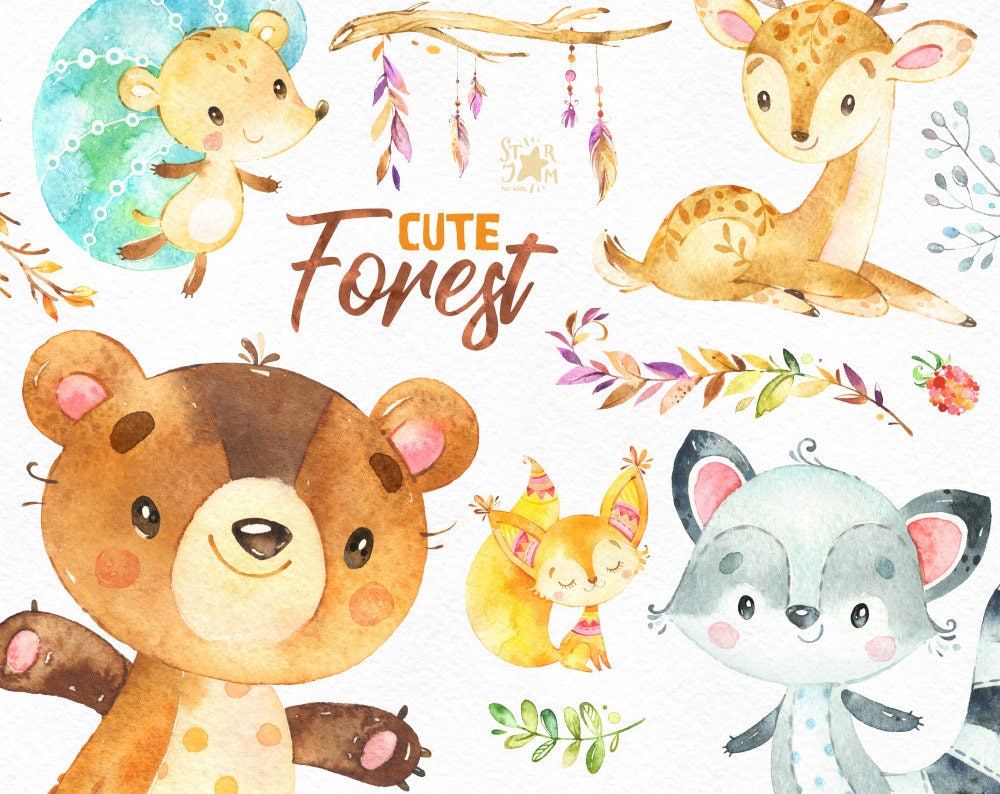 Download Cute Forest. Watercolor little animals clipart squirrel