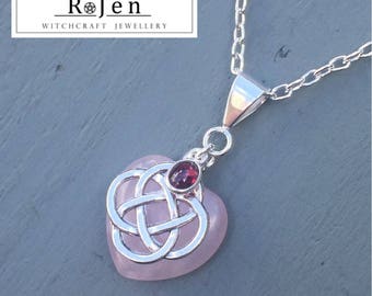 Rose Quartz Heart & Garnet 4 Element Celtic Knot Pendant