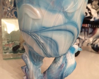 Guernsey Glass Co., Blue Purple Slag Glass, Dove Pedastal Celery/Spooner/Chalice