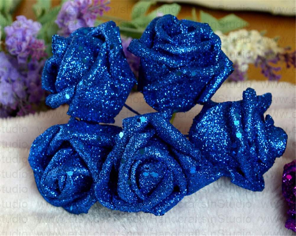 Royal Blue Flowers Glitter Roses 100 Flowers For Bridesmaids