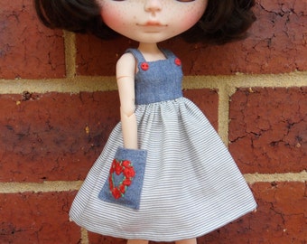 BLYTHE --Sundress denim and fine blue stripe --Dress Only
