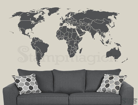 world map wall decal countries border wall art sticker