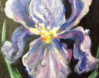 Iris painting flowers still life original floral painting 7 x 5"