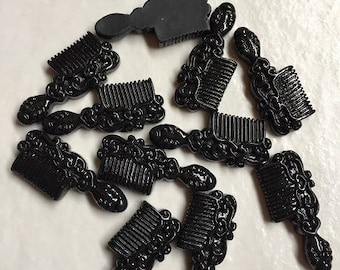 Comb, black resin cabochons, 26x11x3.5 mm 360