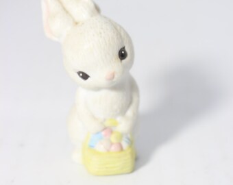 1982 Hallmark Cards Miniature Bunny Rabbit Figurine Carrying a Easter Eggs Basket - Taiwan