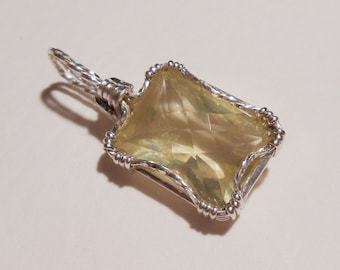 Lemon Quartz sterling silver wire wrapped pendant