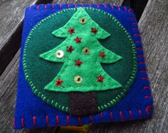 Christmas Tree Needleholder, Blue Felt Handmade needle case, Handmade needlebook
