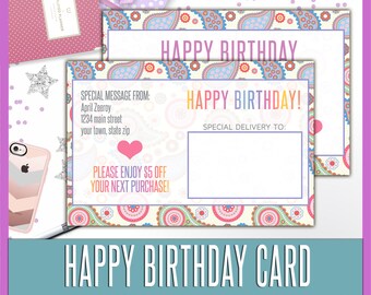 SaLe! Birthday Postcard - Birthday coupon, card - discount, coupon - PRINTABLE