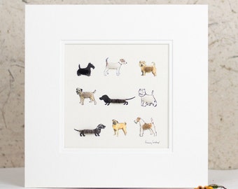 Print of 9 fluffy dogs, finished with real sheep's wool