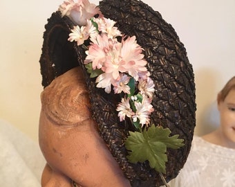 Victorian 1880s Straw Bonnet Antique Bonnet Black Straw Womens 1800's Bonnet