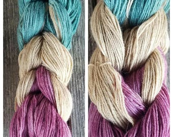 100% Baby Alpaca, Mini Skein Chain - "Carnevale" Sock wight 20g mini skeins, 80 meter mini skeins, purple and teal, fingering weight