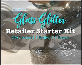 Glass Glitter Retailer Starter Kit, Wholesale, Silver Glass Glitter, Gold Glass Glitter, 16 Jars