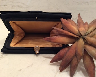 Vintage Black Cloth Clutch Purse, Vintage Handbag, Vintage Evening Bag, Vintage Summer Purse MRL