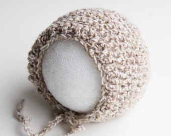 Beige Brown Crochet Baby Hat Newborn Bonnet Photography Prop