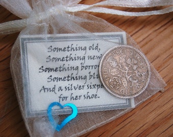 Sixpence bridal gift something blue traditional good luck charm