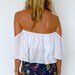 Off Shoulder Frill Top Crop Top White or Floral Blue