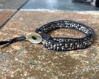 Black and silver double wrap bracelet, Beaded Wrap Bracelet, Beaded Bracelet, Hemp Wrap Bracelet, Hemp Bracelet, Bracelet