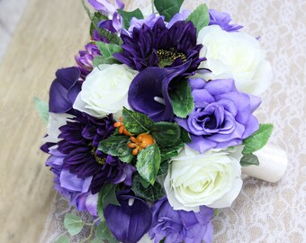 10" Natural Looking Bouquet - Shades of Purple,Regency Purple,Lavender, Ivory, Sunflower and Rose Bouquet